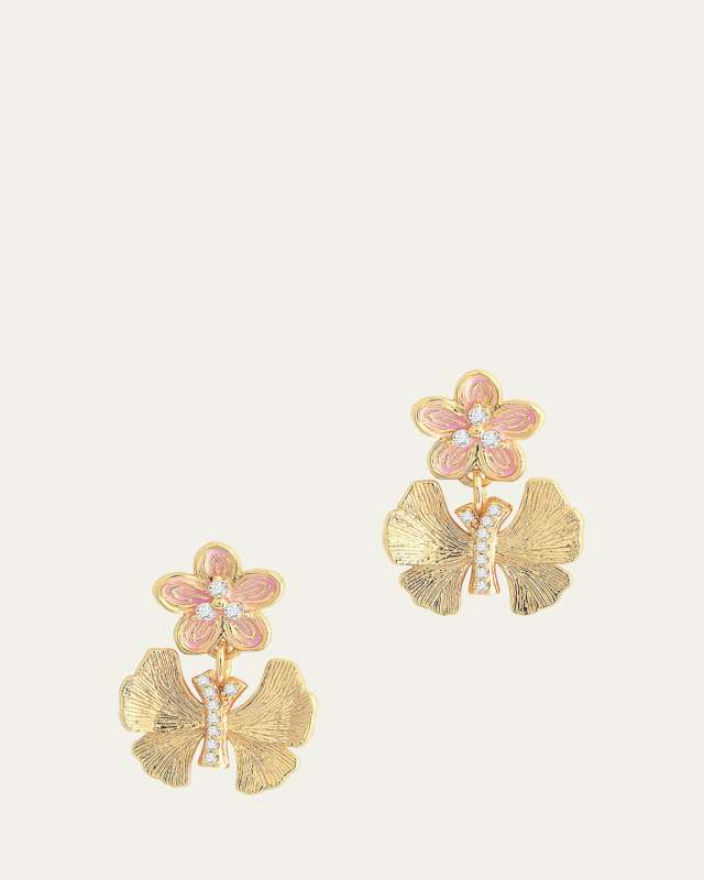 Butterfly with Enamel Flower Earrings